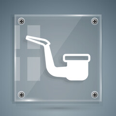 Wall Mural - White Smoking pipe with smoke icon isolated on grey background. Tobacco pipe. Square glass panels. Vector