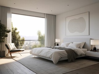 Canvas Print - minimalist bedroom with a neutral color palette, generative ai