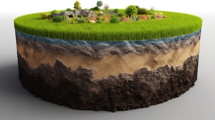 earth land soil layers 3d illustration round soil ground cross section float landscape fantasy float