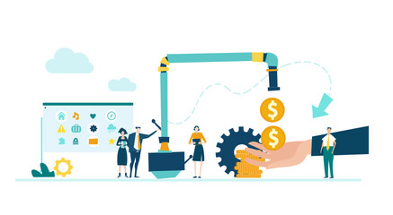 Wall Mural - Business people working together and producing money. business concept illustration
