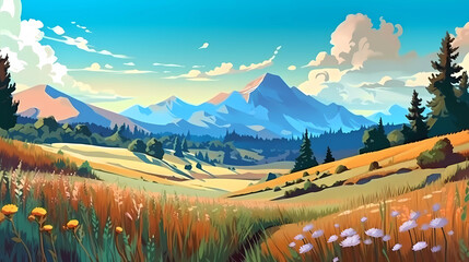 Wall Mural - Hand drawn cartoon beautiful landscape illustration
