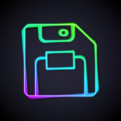 Poster - Glowing neon line Floppy disk for computer data storage icon isolated on black background. Diskette sign. Vector
