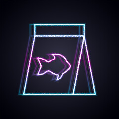 Wall Mural - Glowing neon line Food for fish icon isolated on black background. Vector