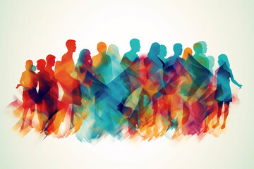 Abstract group of crowded colorful people illustration. Mob of people. Pulse of the Crowd. Confusion of people. Multiple colored. Generative AI
