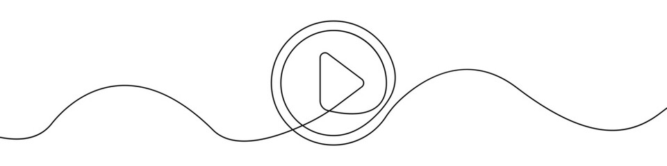 Poster - play, multimedia sign line continuous drawing vector. one line play, multimedia vector background. p