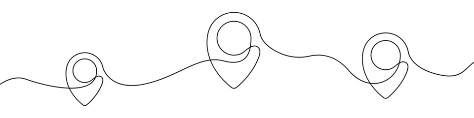 Poster - Geolocation, location pins sign line continuous drawing vector. One line Geolocation, location pin vector background. Geolocation, location pin icon. Continuous outline of Geolocation, location pin. 