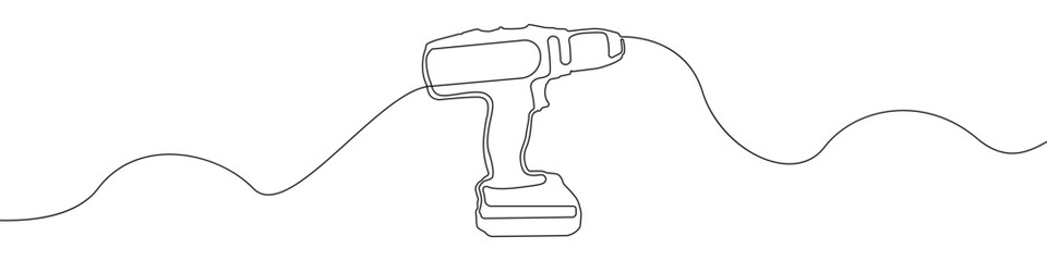 Poster - Cordless Screwdriver, Electric Drill sign line continuous drawing vector. One line Cordless Screwdriver, Electric Drill vector background. Cordless Screwdriver, Electric Drill icon. Continuous outline