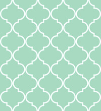 Moroccan Seamless Background Of Geometric Islamic Trellis Pattern In Beige With White Outline. Decorative Morocco Geometric Pattern/ Quatrefoil Background	