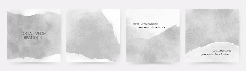 Wall Mural - Minimalist social media post templates with torn paper texture and gray grunge background.