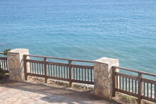The Fence Of The Picnic Area Against The Background Of The Sea, Alanya Türkiye, May 2023.