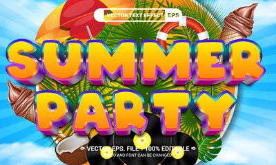 Aufkleber - Summer party 3d editable vector text effect with palm tree and summer elements