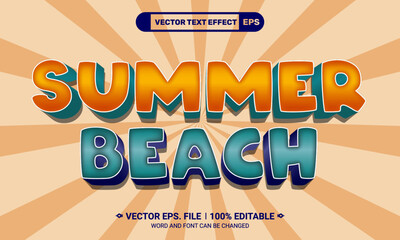 Aufkleber - Summer beach 3d editable vector text effect with sun rays retro background