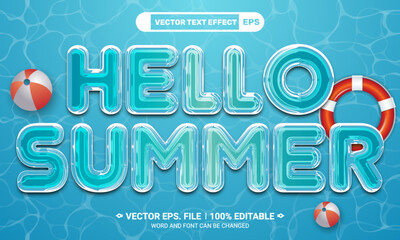 Aufkleber - Hello summer editable 3d vector text effect with a blue background