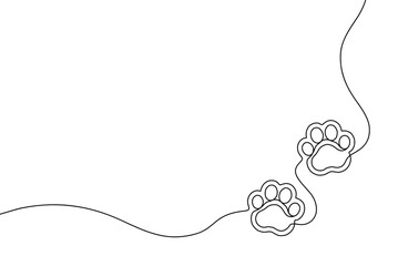 paw continuous line drawing. one single hands drawn contour dog or cat. design prints. mark footprin