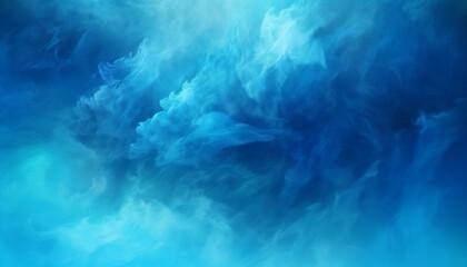Blue mist texture. Paint water mix. Mysterious water falls. Azure and aqua glowing fog water wave abstract art background with free space. Made with Generative AI