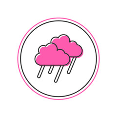 Sticker - Filled outline Cloud with rain icon isolated on white background. Rain cloud precipitation with rain drops. Vector