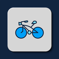 Poster - Filled outline Bicycle icon isolated on blue background. Bike race. Extreme sport. Sport equipment. Vector