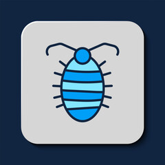 Sticker - Filled outline Larva insect icon isolated on blue background. Vector