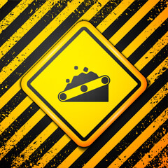 Poster - Black Conveyor belt carrying coal icon isolated on yellow background. Warning sign. Vector