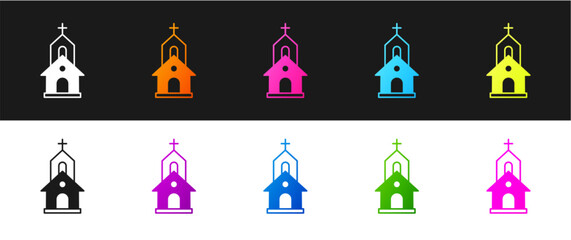 Canvas Print - Set Church building icon isolated on black and white background. Christian Church. Religion of church. Vector