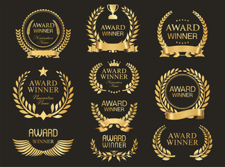 collection of award winner gold laurel wreath vector illustration