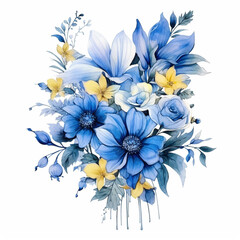  Floral bouquet in a watercolor version with blue flowers
