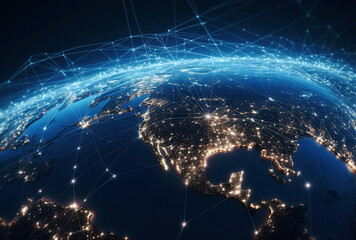 Wall Mural - ai generative. global communication network concept network dots surrounding planet earth