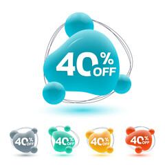 Wall Mural - 40 percent price off. sale 3d badge, sticker or label. abstract shapes discount, promotion banner te