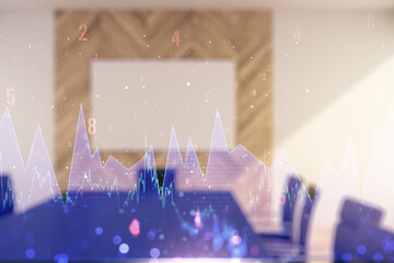 Aufkleber - Double exposure of abstract creative statistics data hologram on a modern boardroom background, analytics and forecasting concept