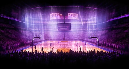 Basketball court on court lighting in the style of crowd spectator scenes generative AI