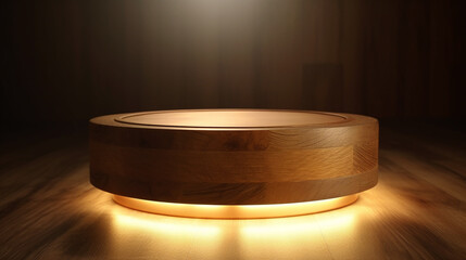 Wall Mural - round wooden podium for product display with beautiful light Generative AI