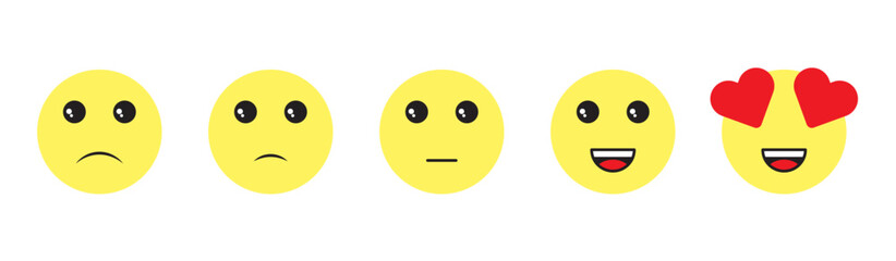 Aufkleber - feedback emoji. emoticons set. five stars icon, rating scale of customer satisfaction with 5 levels good, medium, bad or happy smile, neutral, angry emojis - smiley icon set. vector illustration 