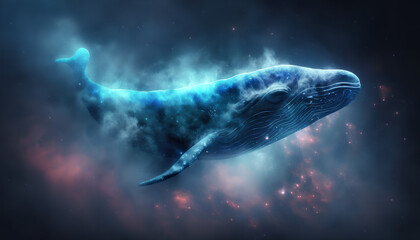  a nebula shaped like a blue whale in outer space realistic 8K