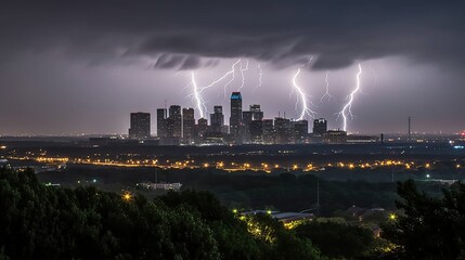 Poster - A dramatilightning storm illuminating the skyline AI generated
