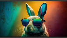 Cool Bunny With Sunglasses On Colorful Background