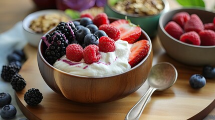 Wall Mural - greek yogurt and berry breakfast bowl, generative ai