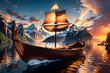 Viking longboat on water illustration