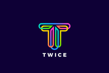 Poster - letter t logo monogram design linear outline style colorful vector template.