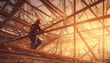 Photo construction worker truss installation