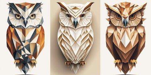 Paper folding of owl graphic with polygon shape style isolated on white background. Concept of elements modern geometric with bird design for collection in magazine. Glorious generative AI.