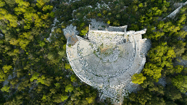 view from the ancient city hill. Old historical Antalya termessos ancient city view from the top