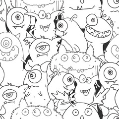 Cute monsters seamless pattern. Cartoon monsters background. Vector illustration