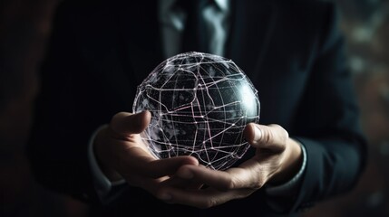 Wall Mural - Businessman hold global business globe with network connected generative ai