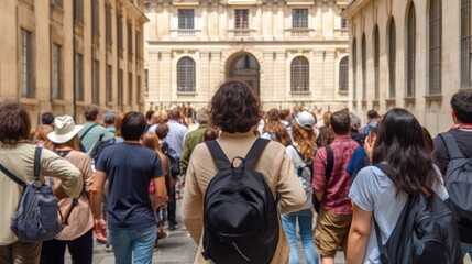 Wall Mural - tour guide leading a group of tourists generative ai