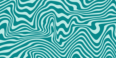 Poster - Retro trippy turquoise background. Wavy vintage psychedelic wallpaper. Groovy pattern, cover, poster in 60s or 70s style. Liquid hippie texture. Vector