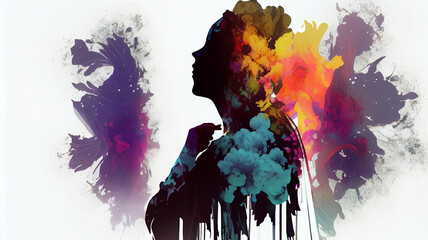 Holy prayer spiritual worship of a women. women in colorful painting smoke. mothers day concept. womens day concept. Ai generated image