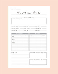  Fitness Planner and Food Diary Planner. Plan you food day easily. Vector illustration.