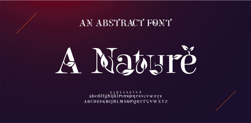 A Nature Minimal Ecology Elegant alphabet letters font and number. Classic Lettering Minimal containing leafs Designs. Typography modern serif fonts. vector illustration