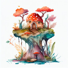 Illustration Of A Mushroom House In The Forest
