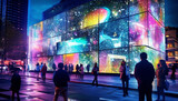 Fototapeta Londyn - Smart City Interactive Display Engages Urban Crowd with Futuristic Tech and Bold Colors - Generative AI